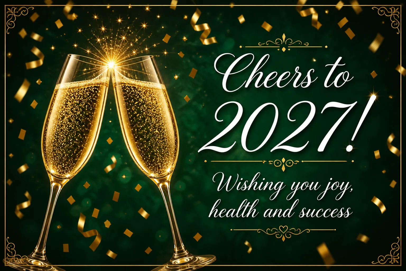 Cheers to 2027 - champagne glasses Happy New Year 2027 wishes card