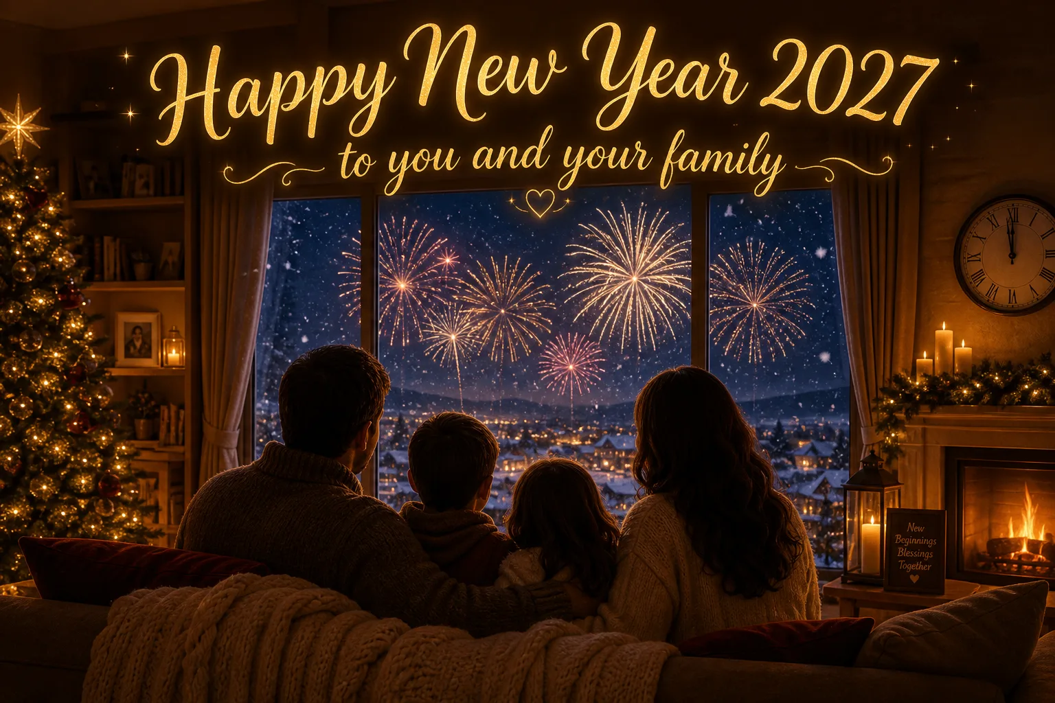 Happy New Year 2027 to you and your family - fireworks greeting card